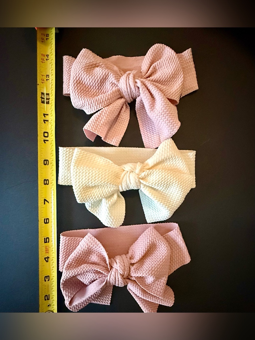 Set of 3 Soft Knit Bow Headband Set for Kids - Pink & Cream